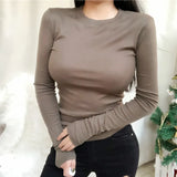 Thin Sexy T-Shirt Long Sleeve Korean Style Slim Basic Elasticity Tshirt Top Vogue Womens Clothing Thin T-shirt See