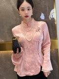 Chinese Women's Wear 2023 Spring Dress New Blouse High-End National Style Vintage Plate Button Blouse White Jacquard