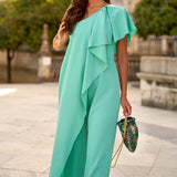 Spot 2025 Summer New Ladies Fashion Solid Color Loose Inclined Shoulder Long