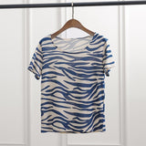 zèbre T Shirt Linen Femme Short Sleeve Round Collar Pattern Print Loose Tee Shirt Retro 2021 Tops Casual Women T