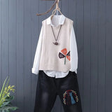 and Art Fan Knitted Sweater Vest Female Sleeveless Embroidery Lazy Maple Bottoming Sweater Vest Women Pullover