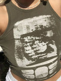 Abstract Print Rib Crop Tank Top- Outfit