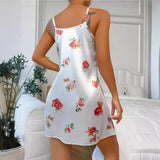 Sexy Bare-Back Ice Silk Halter Skirt Imitation Silk Nightskirt Summer Printed Pajamas Short Skirt Women's Household