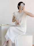 Folded Temperament Net Folding Set Thin Temperament Blouse Short-Sleeved Skirt Large Size Women's