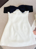 Zingj 2023 Summer New Collection Sleeveless Black Bow Strapless High Waist White Slim Short Dress Women GE647 1215-1-Outfit