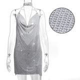 Backless y2k Metal Rhinestone Summer Dress women bodycon Night Club party mini ladies dresses vintage woman dress