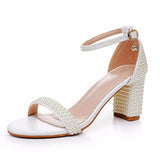Cm Thick Heeled Light Mouth With Sandals Round Head Square Thick Sandals White Pearl Sandals Wedding