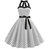 Women Polka Dot Print Summer Dress Sexy Retro White Halter Vintage Dress 2022 Robe Femme Pin Up Rockabilly Party