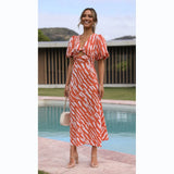 Zingj Fresh And Sweet Wind Print V-Neck A Word Long Dress