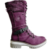 Front Faescing With Round-Headed Knight Boots Women's Belt Buckle Thick Leather