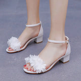 Cm Round Head With Thick Heel, Light Mouth With Sandals Pure White Flowers Wedding Dress Shooting High Heels