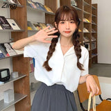 Colors Shirts Women Colorful Simple Notched Sweet Girls Korean Tops Leisure Short Sleeve Student All-match Version Female