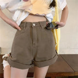 Crimping Shorts Denim Women High Waist Simple Korean Style A-line Ulzzang Vintage Students All-match Fashion