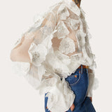Zingj 2024 New Fashion Lapel Heavy Industry Organza Embroidery Three-Dimensional Flower Sequin Splice Design Sense