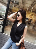 Spring Women Deep V-Neck Shirt Pure Color Tops Female Rayon Sleeveless Elegant Office Lady
