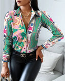 Long Sleeve V-neck Color-block Retro Shirt