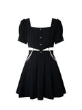 Dress Women's Short Sleeve Hollow Out Slim Sheath Spring Summer Mini Dress Casual Black Square Collar A-line Mujer