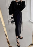 Women Tracksuit Hoodies 2 Piece Sets Chic Pullover Loose Casual Sweatershirt & High Waist Split Skirt Suit