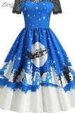 Christmas Costume Party Dress Short Sleeve Vintage Women Winter Xmas Sundress Robe
