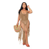 Zingj New Women's Long Tassel Hollow Knit One-Piece