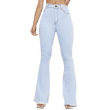 Button Fly Women's Raw Hem Flare Jeans Autumn Fashion Woman Denim Pants Jean Femme High Waist Full Length Slim