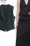 Black Vest Woman Cropped Women's Sleeveless Jacket Fashion Vests Sets Office Waistcoat Women Elegant Winter Short