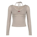 Aesthetic Halter Neck Bow Long Sleeve TeeOutfit