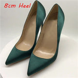 Green Silk Sexy Mature Woman Pumps Women Classics 12cm High Heel Pointed Toe Wedding Shoes BM003