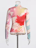 Holiday Style Leisure High-Collar Bottoming Shirt 2025 Summer New Printing Design Slim Slim T-Shirt Top