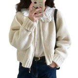 Zipper Knitted Sweater With A Girl's Early Autumn Short French Vintage Design Temperament Loose