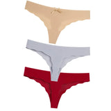 3Pcs Sexy G String & Thongs Women's Set Panties Solid Female Underwear Mid-Rise Silky Ladies Briefs Comfort Seamless