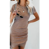 2020 Summer New Fashion Sexy O Neck Women's Mini Dress Casual Bodycon Solid Short Sleeve Irregular Ladies Dresses
