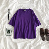 Tee Shirt Solid Color Basic T-Shirt Women Casual O-neck Harajuku Top Korean Hipster Cotton Basic