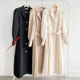 Women Spring Notched Collar Suit Single-breasted Office Lady Full Sleeve High Waist Female Pleated Midi
