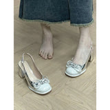 Bow Beautiful Silver Mary Jane High Heel Women's Back Empty Coarse Sandals 2025 Summer New Single