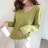 New 2021 Autumn Winter Women's Sweaters V-Neck Minimalist Tops Fashionable Korean Style Knitting Casual Solid