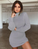 Winter Fashion Sexy Women's Package Hip Mini Dress 2021 Casual Turtleneck Solid Long Sleeve Knitted Plus Size Lady