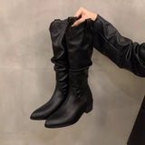 Of Folded New Knight Boots Women Thin Long Boots West Ministerial Barrel Thin 2025 Thick Heel Autumn Winter