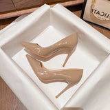 Black High-Heeled Women 2025 New Fine Heel In Fairy Net Red Leather Pointed Single Shoe