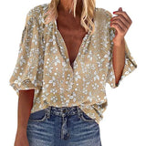 Women Long Sleeve Loose Casual Buttons Printing T-Shirts Turn Down Collor Basic Spring Autumn Oversized