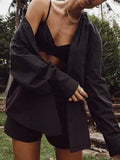 Tracksuit Stripe Shirt Shorts Three Piece Set Long Sleeve Top And Mini Shorts Outfit Female 2022 Summer Lady New