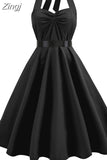 Polka Dot Halter Vintage Dress 50s 60s Gothic Pin Up Rockabilly Dress Robe Femme Sexy Retro Party
