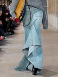 Zingj Denim Skirt Female Spring 2024 New Fashion Design Sense High Waist Two Wear Slit A-Word