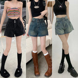 Fashion Straight Jeans Shorts Women Summer Blue High Waisted Korean Style Streetwear Casual Vintage Baggy Denim Ultra