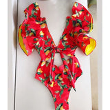 Off The Shoulder Ruffle One Piece Swimsuit 2021 New Swimwear Women Swimsuit Deep-V Bathing Suits Beach Wear Swim