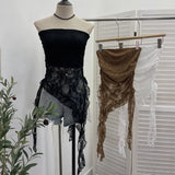 Thai Hottie Sexy Hollow Lace Tradious Sleeveless Top Irregular Ribbon Vest