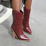 Autumn Women Boots Pu Leather Wedge High Heel Ankle Boots Winter Cowboy Boots Fashion Western Boots Woman Denim