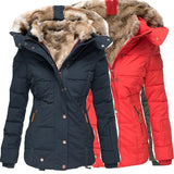 Warm Wool Collar Cotton Clothes Women Zipper Long Sleeve Hooded Cotton Coat