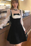 A-Line Slim Dress for Women French Lace Fairy One Piece Dress Korean Petal Sleeve Party Elegant Dress Female Autumn