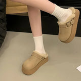 Zingj Shoes Platform And Velvet Head Half Slippers Women Wear 2024 New Winter Birken Wool Snowcotton